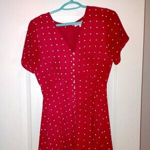 🌹 Classic Red Polka Dot V-Neck Mini Dress